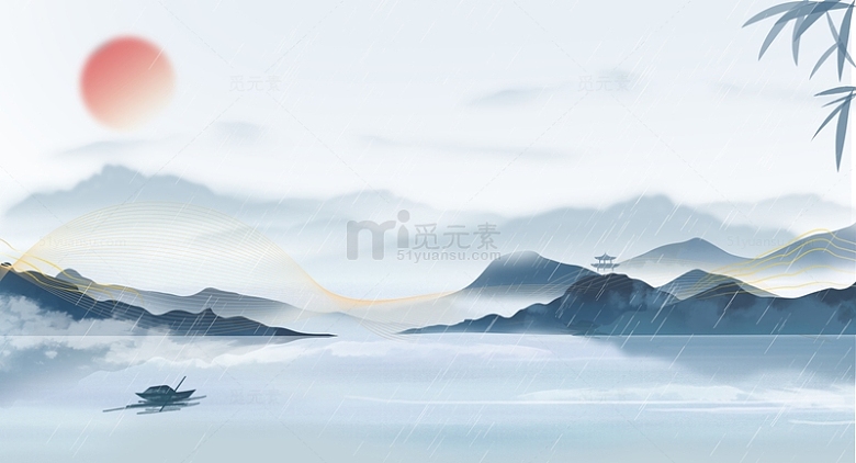 淡雅复古中国风山水风景水墨装饰背景