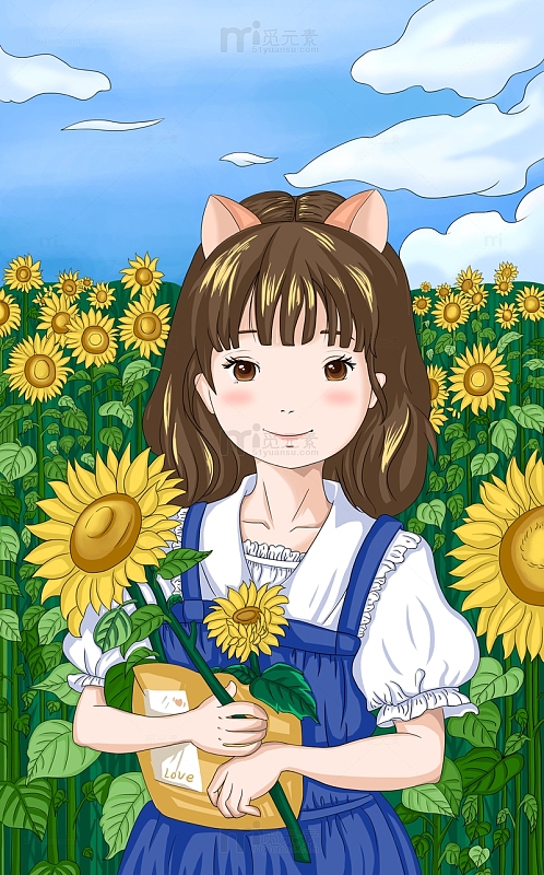 向日葵花丛中的女孩