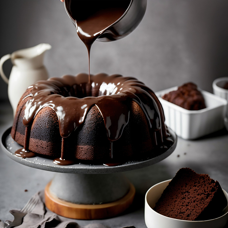 热巧克力倒在蛋糕上