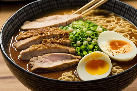 拉面汤鸡蛋牛肉美食