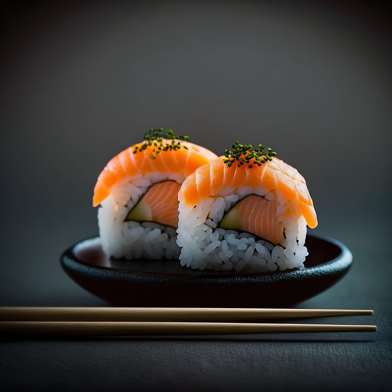 三文鱼寿司卷食物摄影