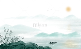 国风水墨山水青绿背景