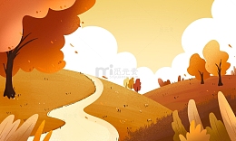 手绘秋天户外植物立秋插画海报背景