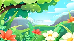 炎炎夏日清凉花丛林插画