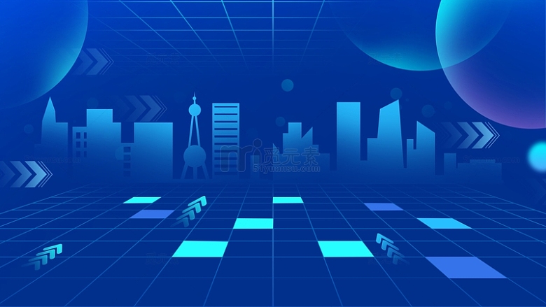 蓝色科技创新箭头城市主题科幻背景