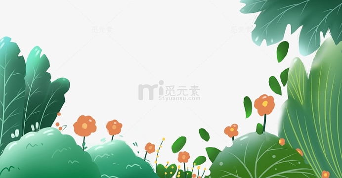 手绘春天绿植植物树叶装饰插画边框卡通背景