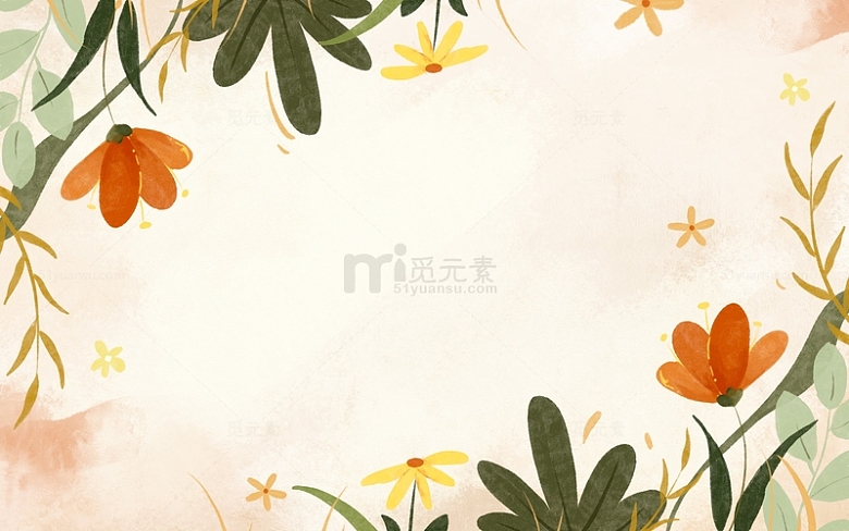 手绘水彩花卉植物小清新贺卡纹理水墨背景