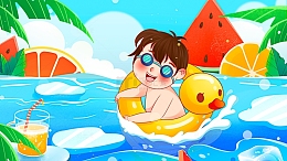 清新夏季游泳立秋夏日大暑插画