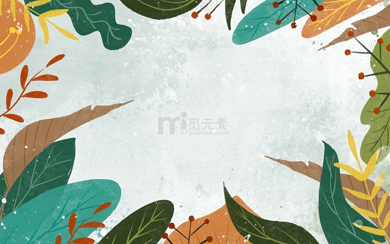 手绘水彩植物绿植边框插画背景