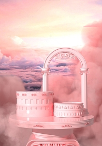 3D立体浪漫粉色烟雾浮雕七夕背景