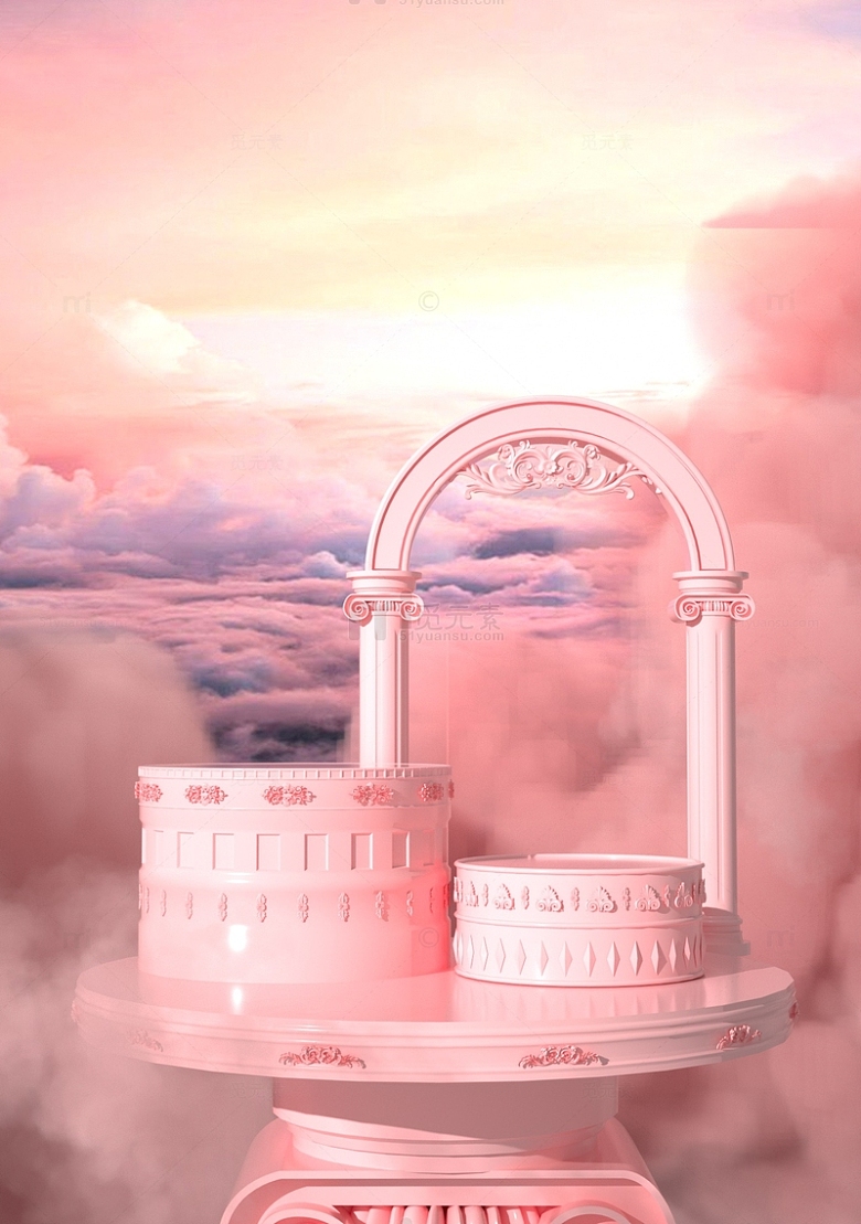 3D立体浪漫粉色烟雾浮雕七夕背景