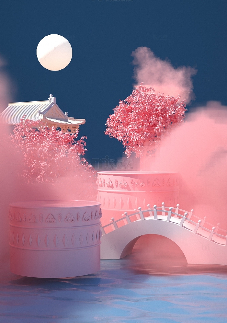 3D立体鹊桥七夕浪漫粉色背景