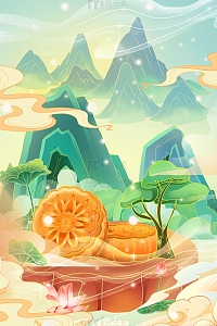 中秋佳节吃月饼国风国潮插画