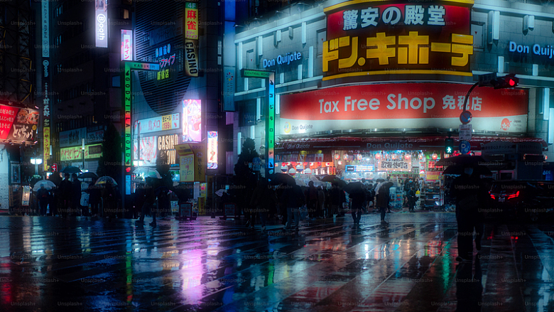 夜晚街道灯光日本摄影