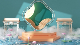 C4D电商中秋节中国风展台海报背景