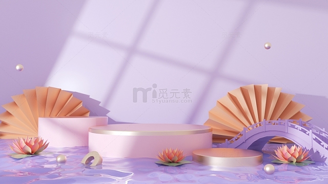 七夕C4D荷花词鹊桥立体海报背景