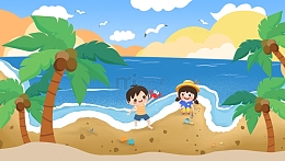 夏日海岛在小朋友沙滩玩耍海岛玩耍