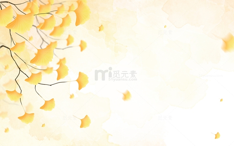 二十四节气秋天银杏叶黄色水彩背景