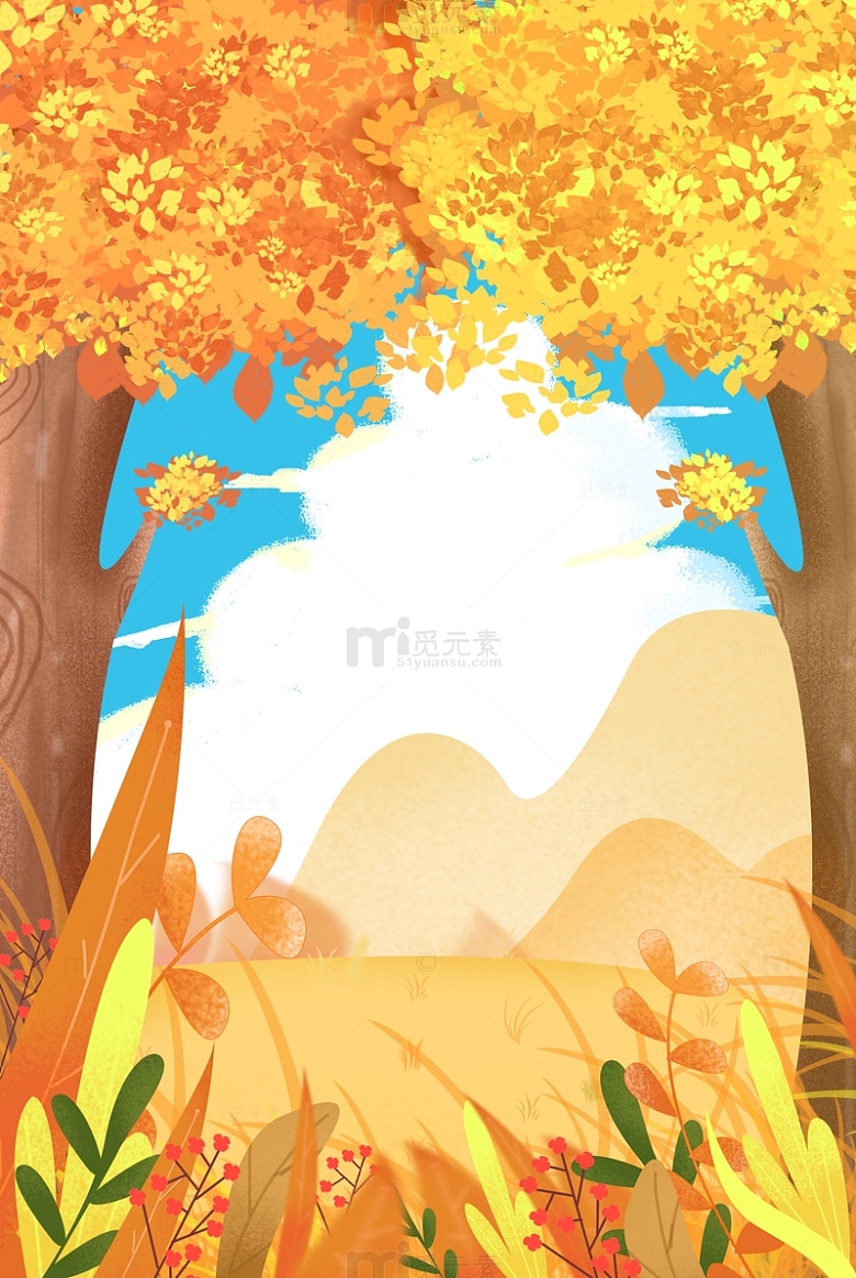 黄色温暖秋天落叶装饰扁平化背景