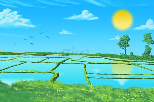 节气插画日出大暑背景