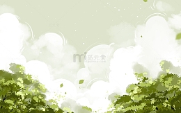 手绘夏天秋天树叶植物天空绿色小清新背景