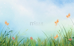 水彩小清新绿植花卉渐变纹理春天海报背景