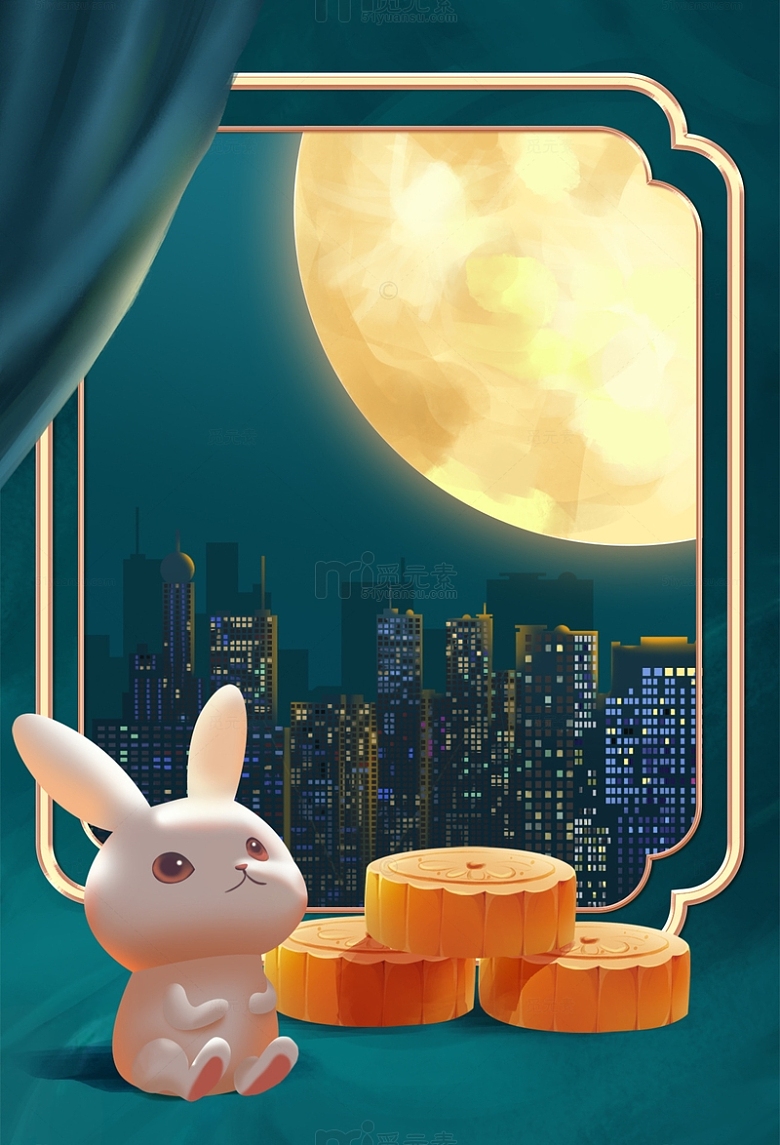 中秋月饼玉兔赏月背景
