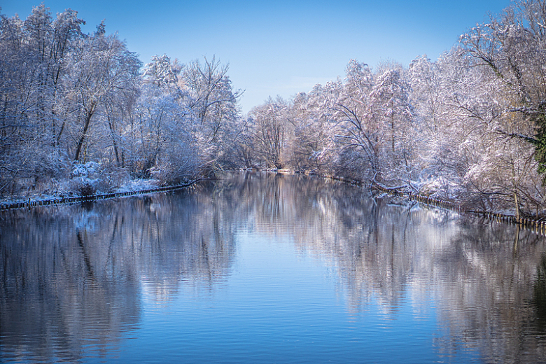 冬季树林湖泊风景