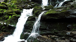 春天山谷瀑布青苔