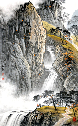 山崖飞瀑