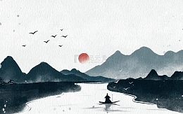 手绘古风水墨画中国风山水飞鸟纹理海报背景