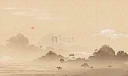 简约中国风水墨山水复古古风海报背景