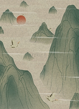 山间古风手绘背景