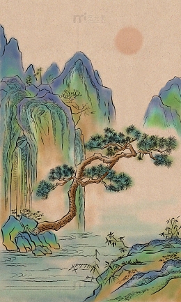 国风山水海报背景插画复古
