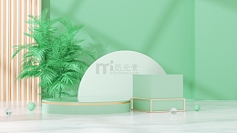 C4D立体电商绿色清新绿植海报背景