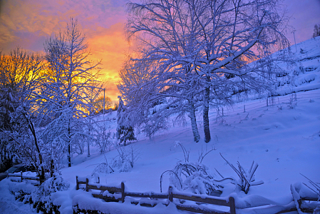 冬季黄昏日落雪景