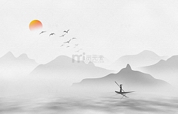 水墨青山绿水小舟纸质画布背景