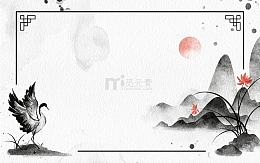 手绘仙鹤中国风山水兰花复古古风海报背景