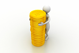 抱着金色钱币的3D小人