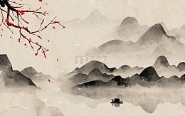 手绘水墨山水画梅花中国风复古古风海报背景
