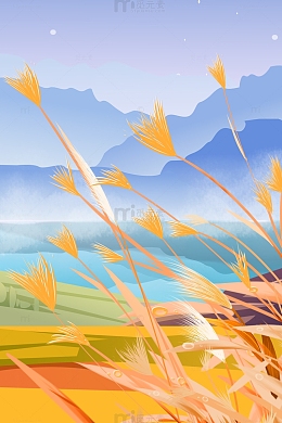 二十四节气白露白鹭蓝天湖水手绘插画背景