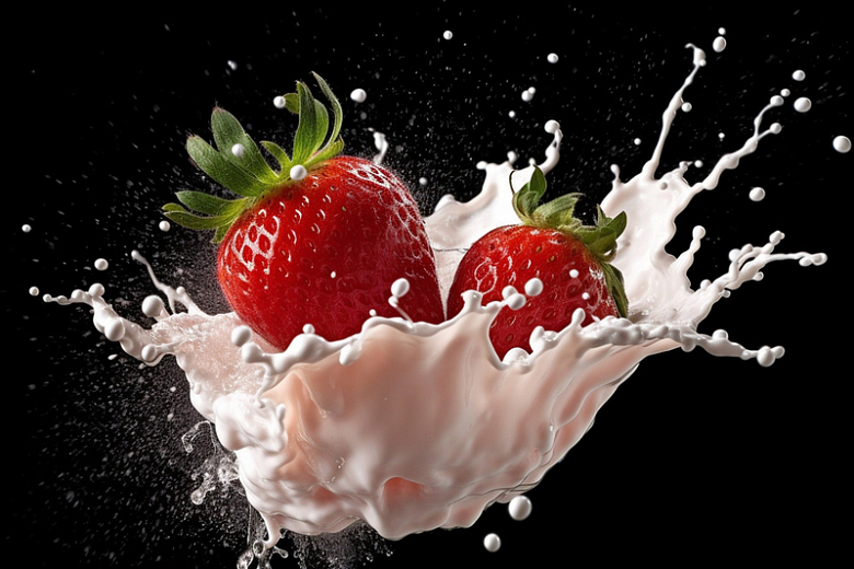 牛奶草莓动感摄影