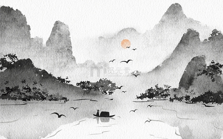 手绘中国风古风山水画水墨海报背景