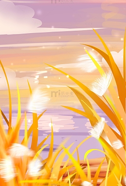 金黄梦幻紫色白露节气手绘主题插画