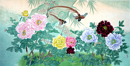 五色牡丹花鸟画