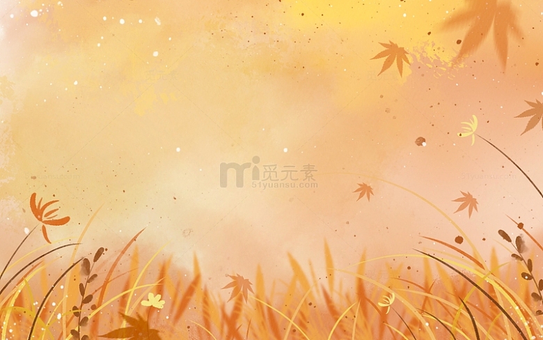 手绘秋天植物落叶秋分水彩海报背景