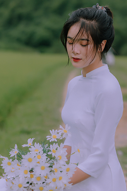 清新素雅白色奥黛旗袍美女写真