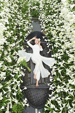 越南白色花海奥黛美女写真