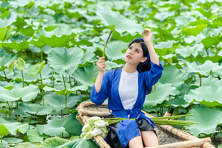 夏日荷塘清纯美女写真