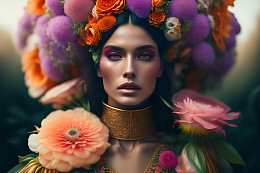 欧美美女时尚艺术花卉造型